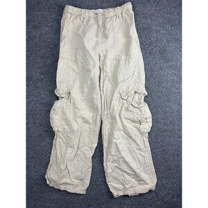 BDG Cargo Pants Womens Small Beige Linen Cotton Elastic Waist Pockets Casual